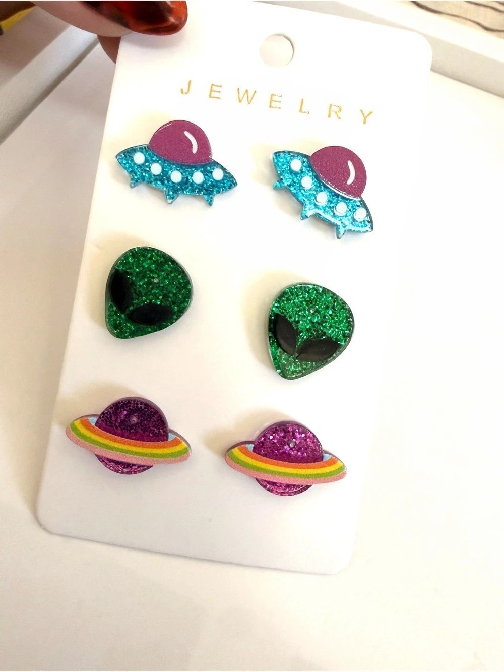 Space Alien Themed Stud Earrings Set